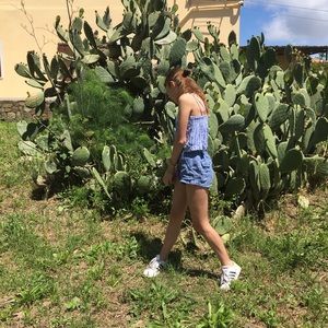 Striped Tank with White Embroidered flowers